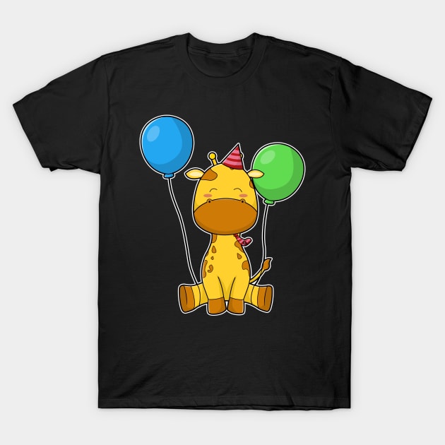 Giraffe at Birthday with Balloons T-Shirt by Markus Schnabel